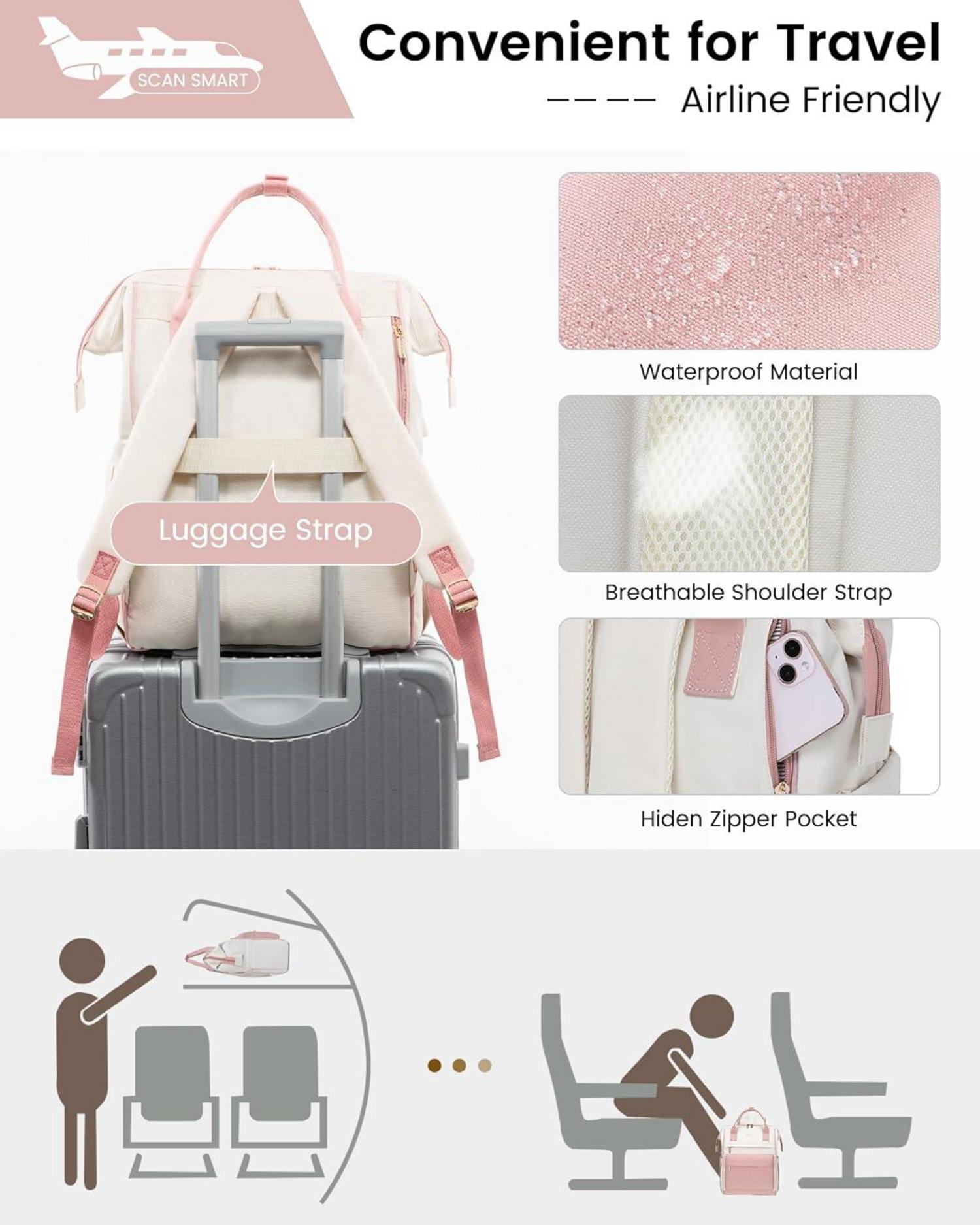 Schulrucksack Mädchen LOVEVOOK 15,6 Zoll Laptop-Fach Beige Rosa