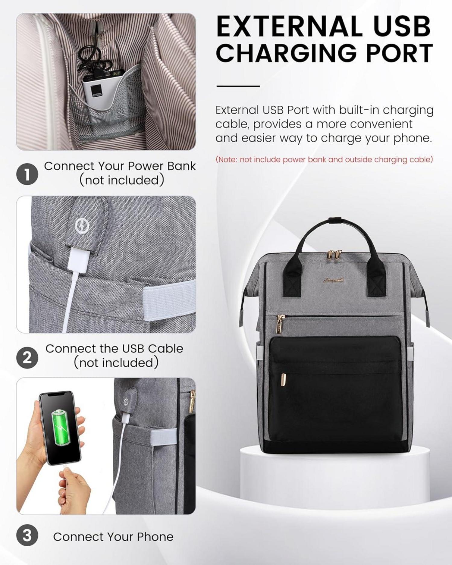 LOVEVOOK Schulrucksack Teenager Mädchen 15,6 Zoll Laptop-Fach Grau Schwarz