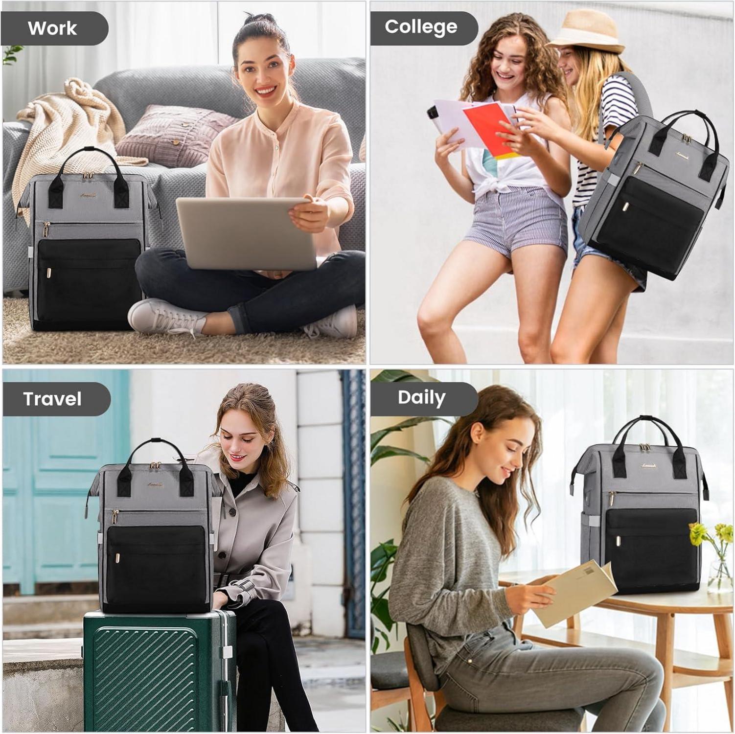 Schulrucksack LOVEVOOK Teenager Mädchen 15,6 Zoll Laptop-Fach Grau Schwarz