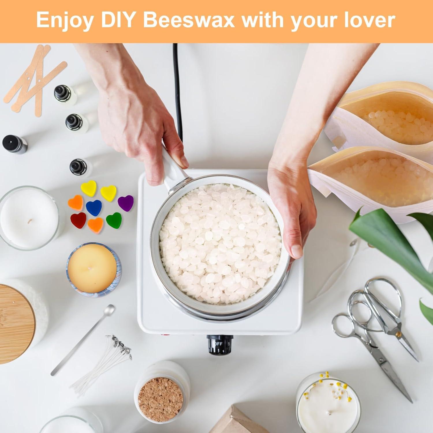 DIY Kerzen Set Bienenwachs 1Kg Candle für Kerzenherstellung inkl. Färbeblöcke Dochte