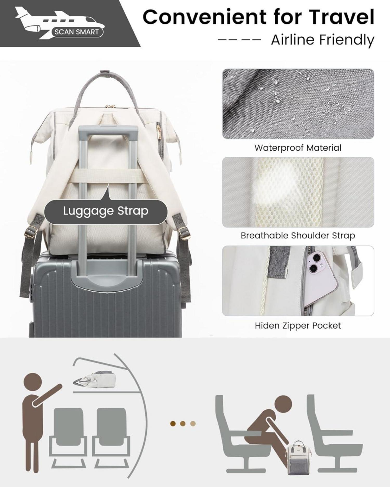 Laptop Arbeitstasche Backpack Women Wasserdichter Handtasche Beige