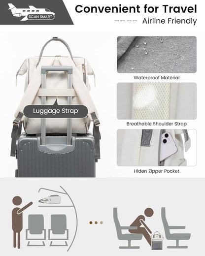 Laptop Arbeitstasche Backpack Women Wasserdichter Handtasche Beige