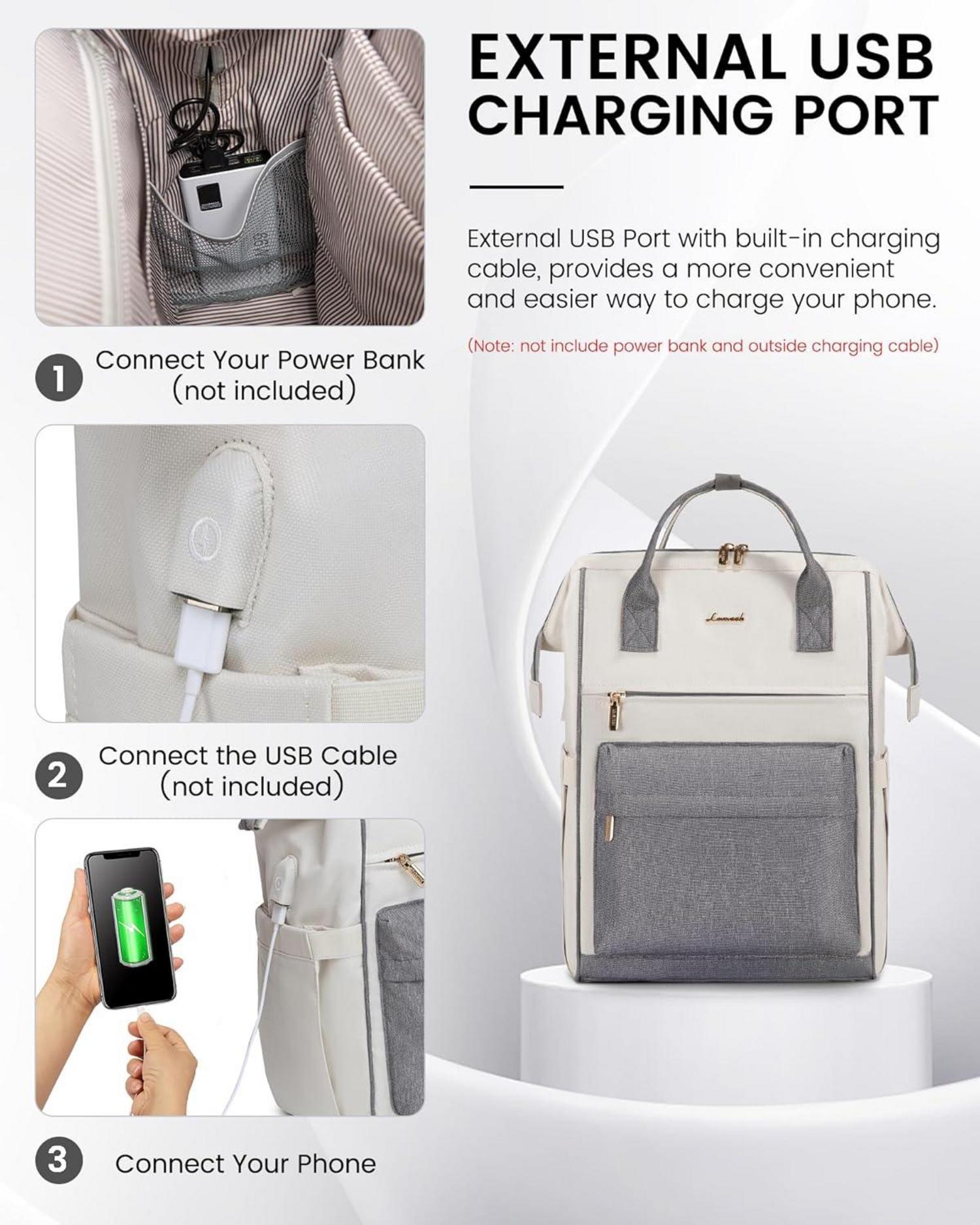 LOVEVOOK 15,6 Zoll Laptop Backpack Damen Wasserdicht Handgepäck Beige Grau