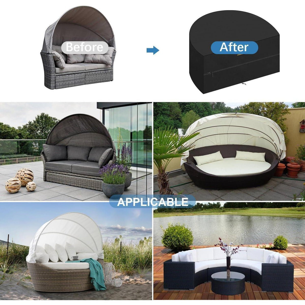 Abdeckhaube für Sonneninsel Halbrund 230x120x100cm Wasserdicht UV-Beständig
