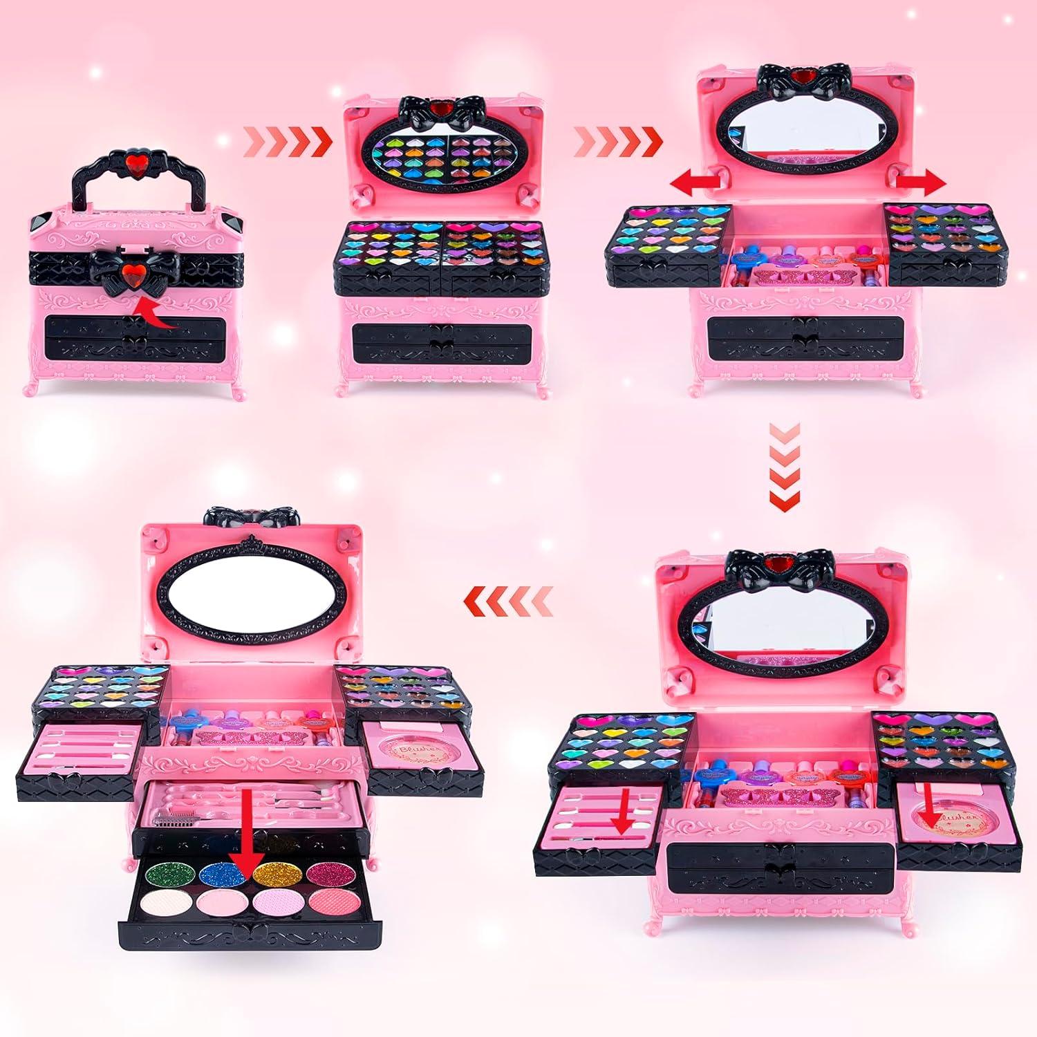 Kinderschminke Set Mädchen, Schminkkoffer Kids Makeup 66-teilig - Waschbar, Geschenke Mädchen 4-12 Jahre