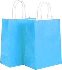 20 Blaue Kraftpapiertüten mit Henkel 22x15x8cm - Recyclingpapier