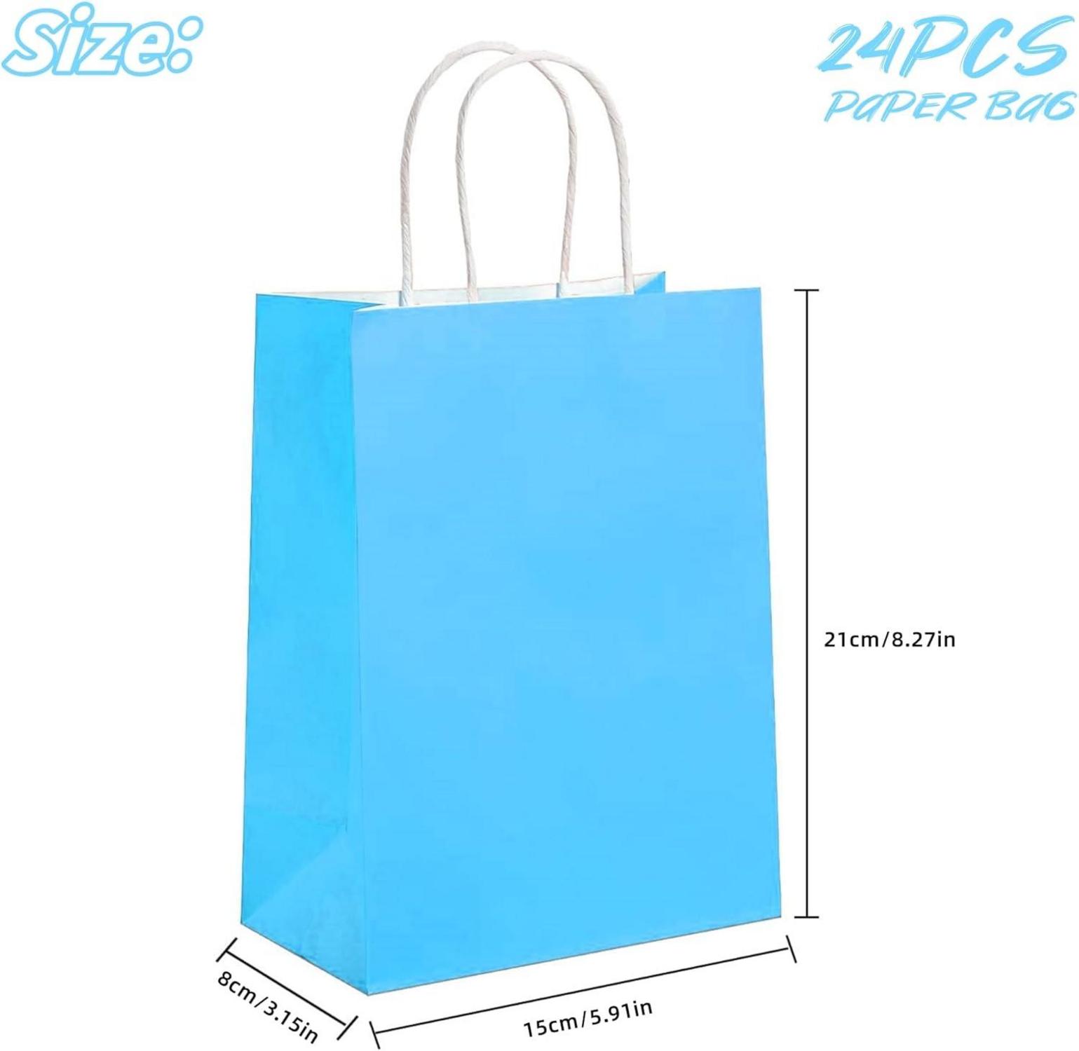 20 Kraft-Papiertüten 22x15x8cm Blau mit Griffen - Recycelbar