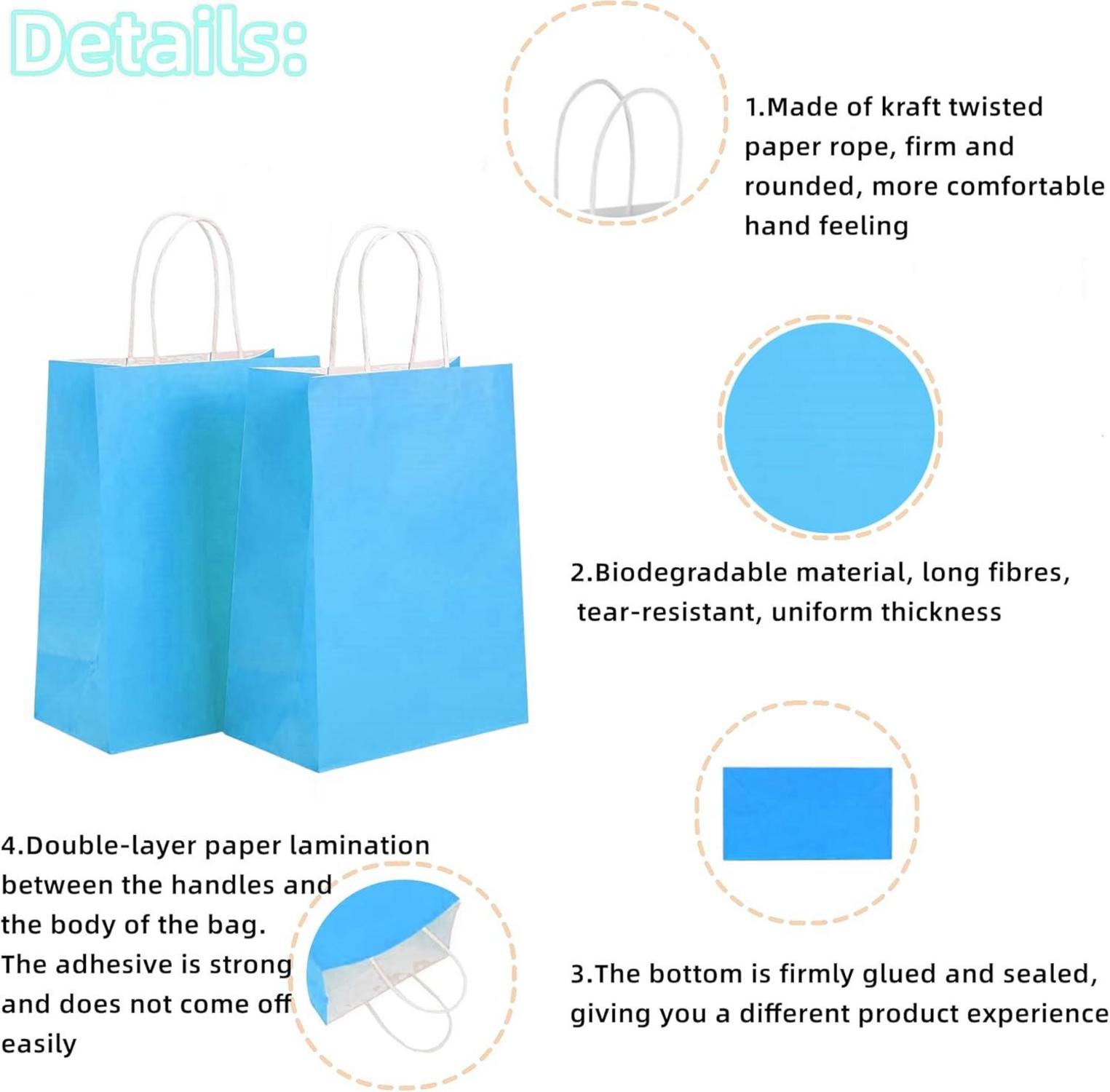 Papiertüten mit Henkel 20 Stück 22x15x8CM Blau Kraft Geschenktüte