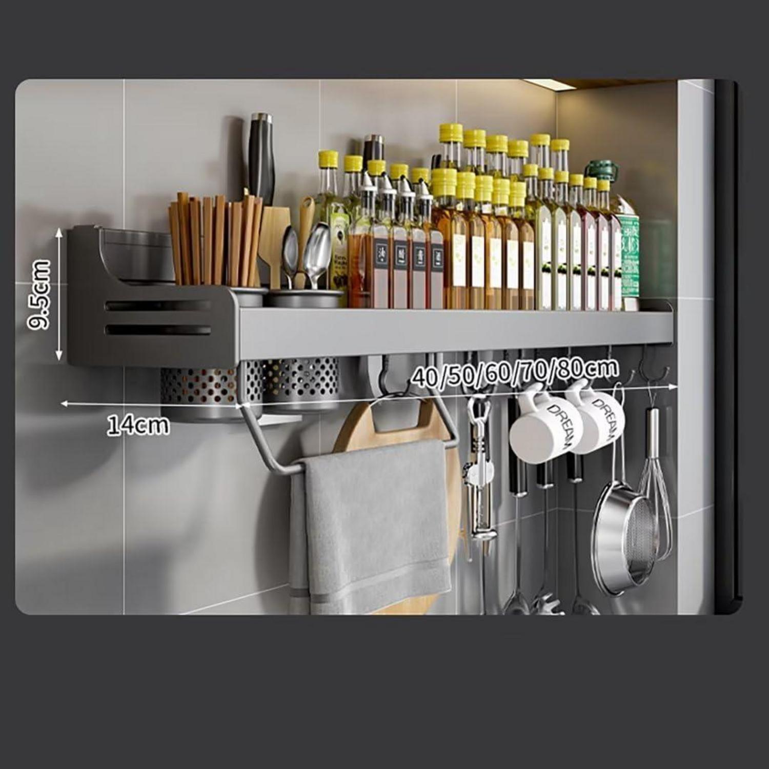Gewürzregal Wand Organizer Schwarz ohne Bohren 80cm