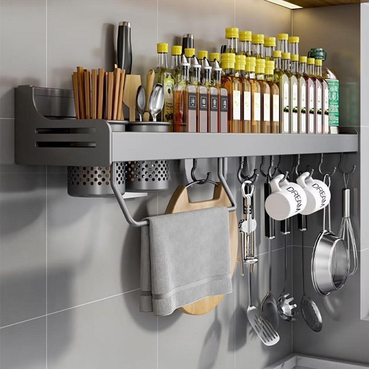 Wand Gewürzregal Hängend Organizer mit Messerschlitz, Haken, Becher