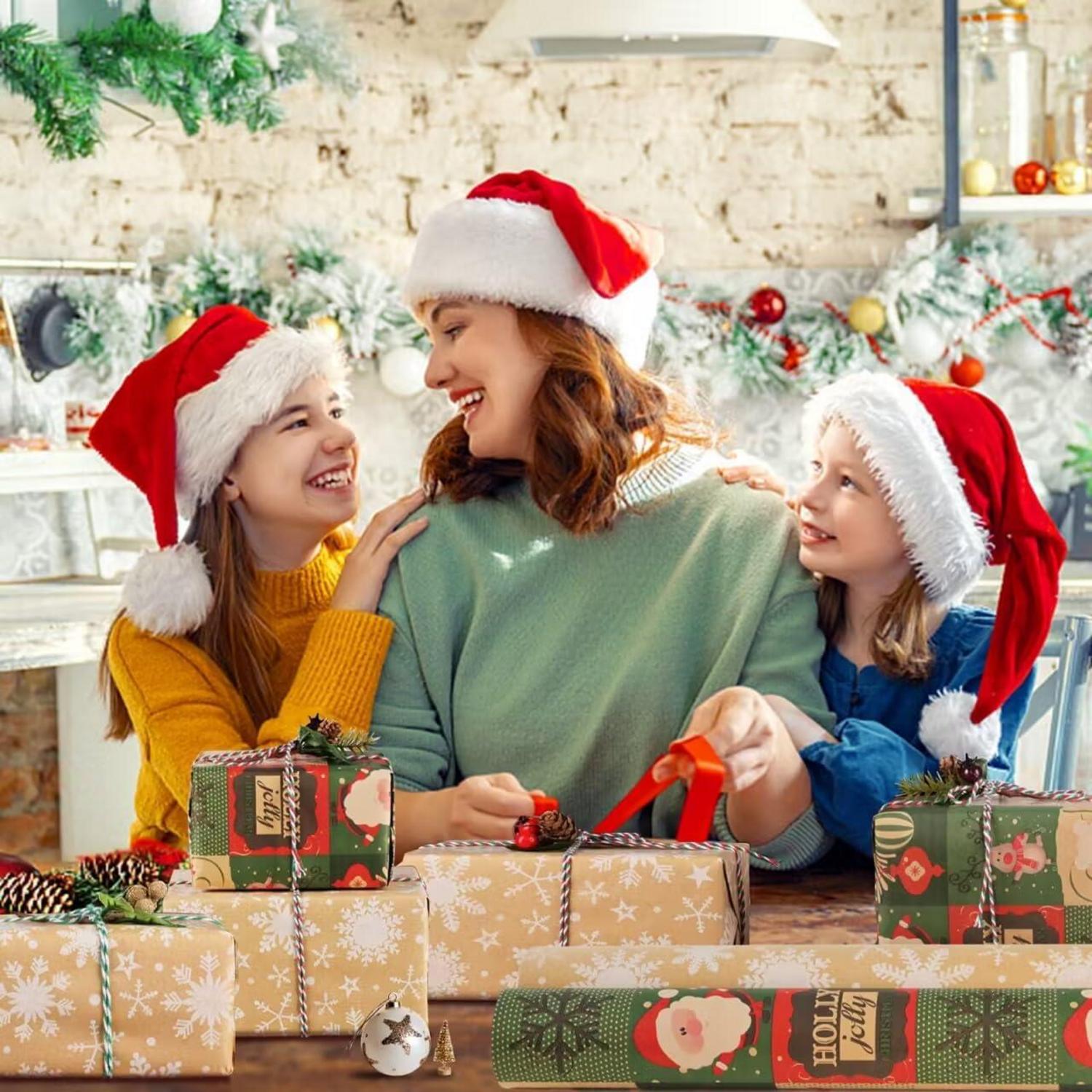 Weihnachtsgeschenkpapier Set 43cm x 15m Kraftpapier Xmas Christbaumpapier