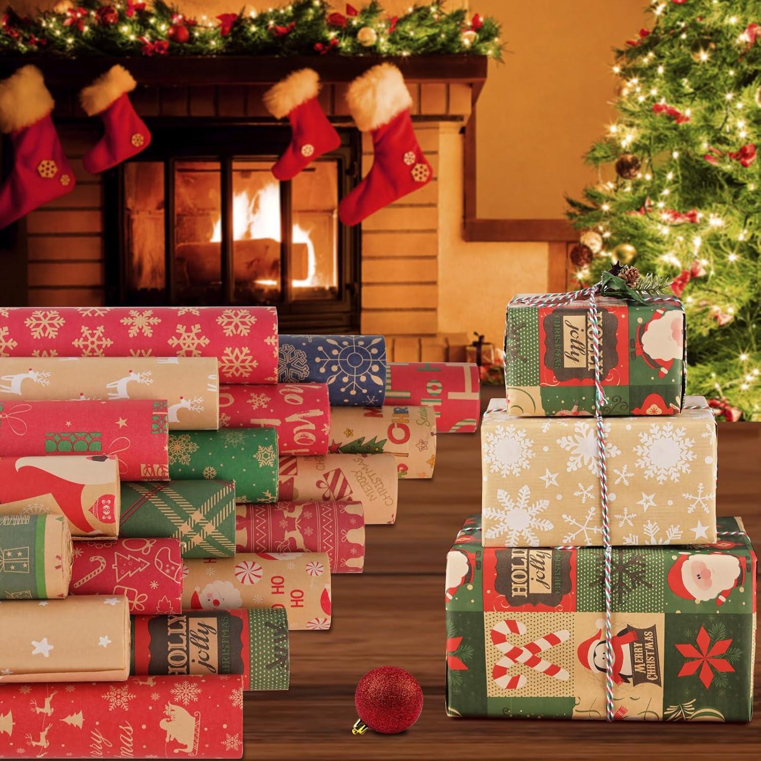 Weihnachtsgeschenkpapier Set 43cm x 15m Kraftpapier Xmas Christbaumpapier