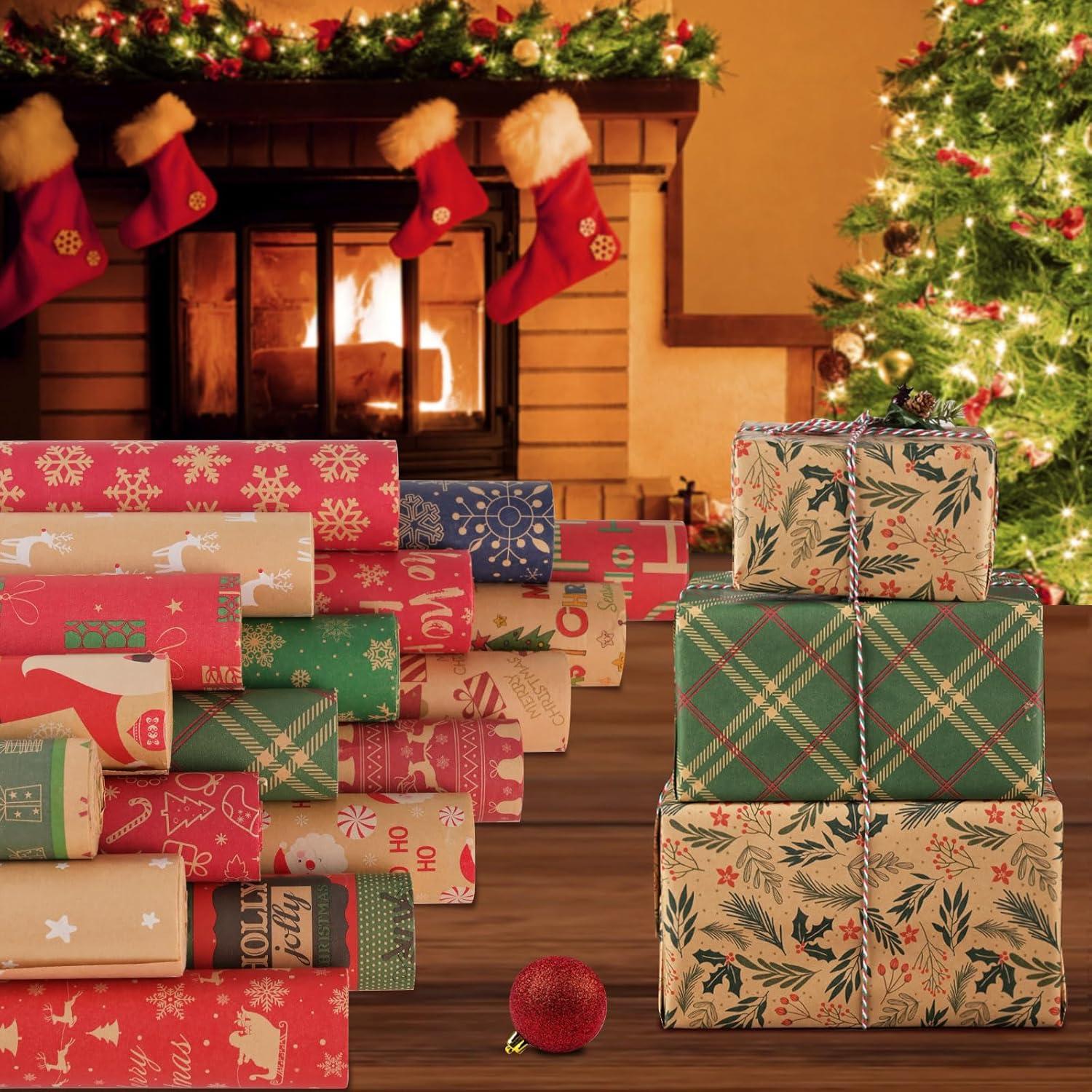 Weihnachtsgeschenkpapier Set 2 Rollen 43cm x 15m Kraftpapier Xmas