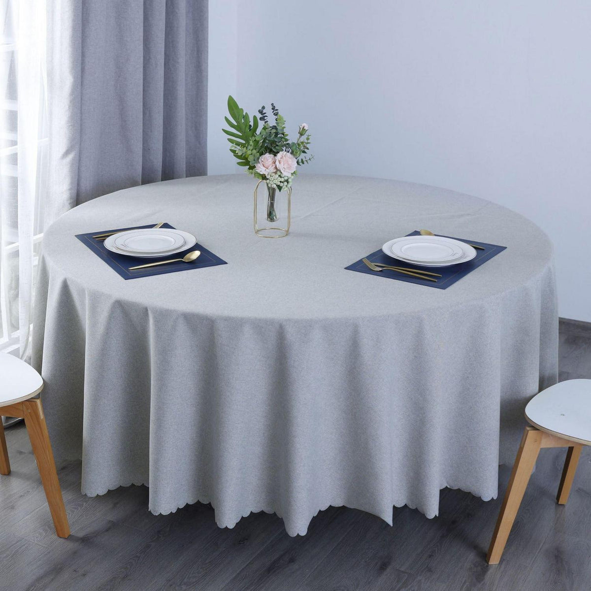 Runde Baumwoll-Leinen Tischdecke wasserabweisend, Ø 260 cm, Hellgrau