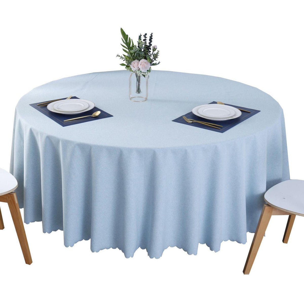 Runde Baumwoll-Leinen Tischdecke wasserabweisend, hellblau 260 cm