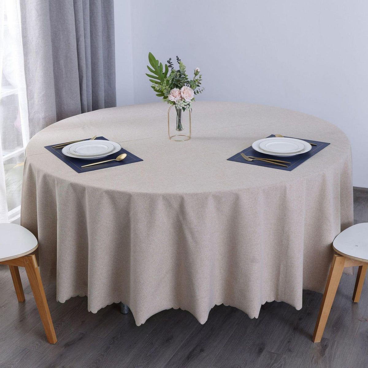 Runde Baumwoll-Leinen Tischdecke wasserabweisend, 260 cm Durchmesser