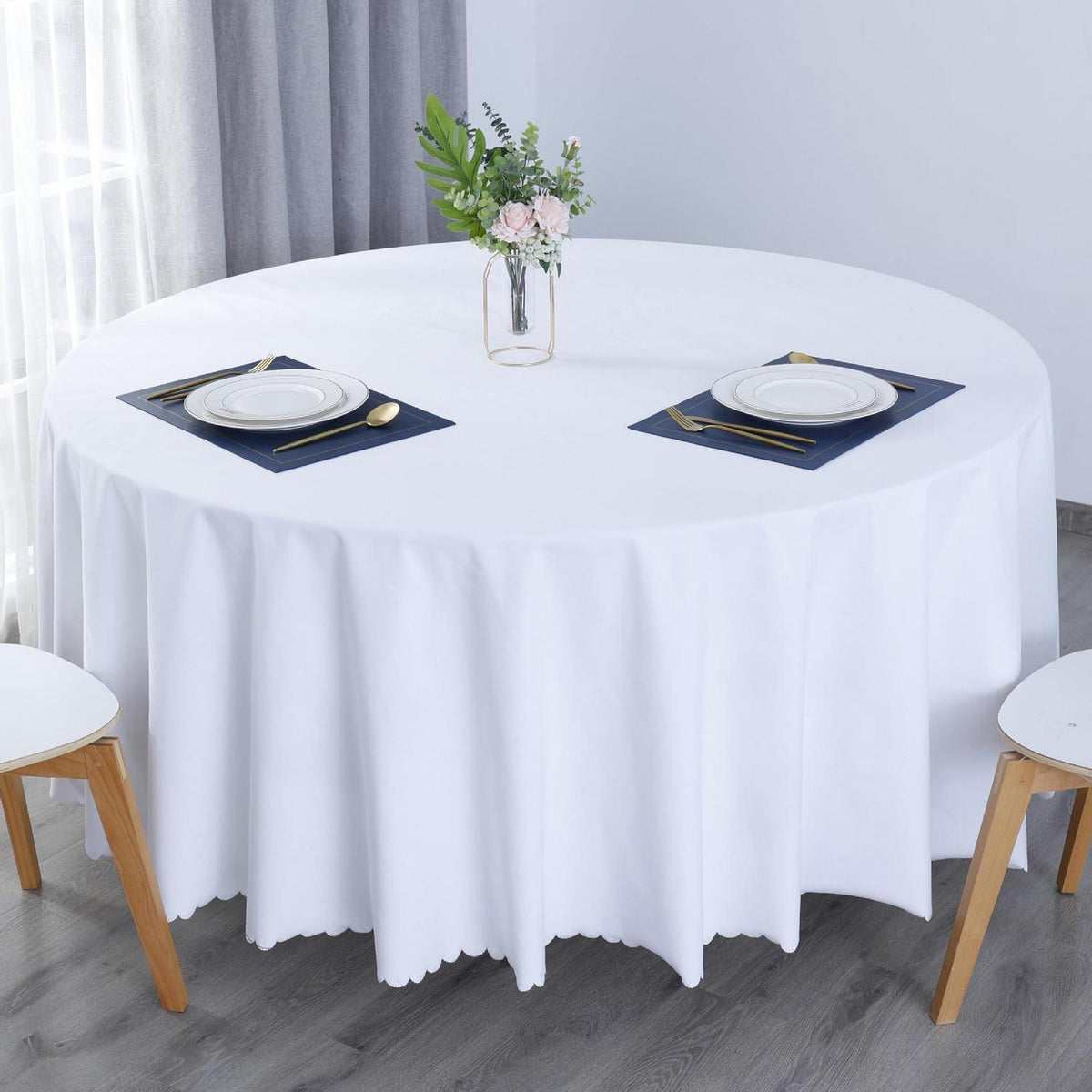 Runde Baumwoll-Leinen Tischdecke wasserabweisend Ø280cm Weiß