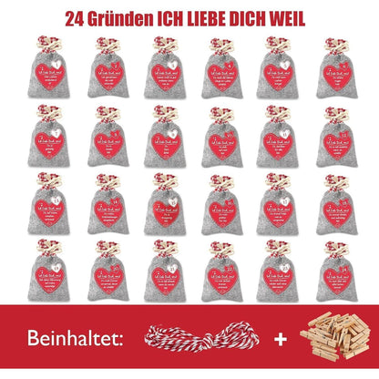 Adventskalender zum Selbst Befüllen Filzsäckchen Liebe Dich