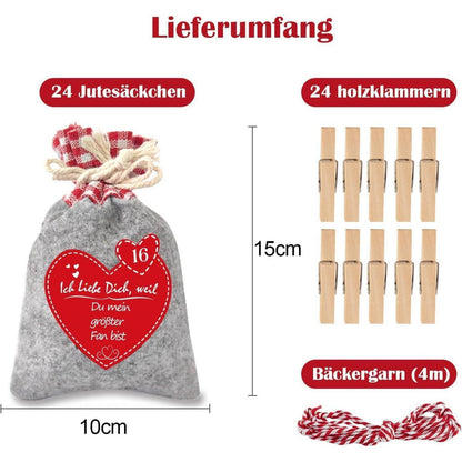 Adventskalender zum Selbst Befüllen Filzsäckchen Liebe Dich