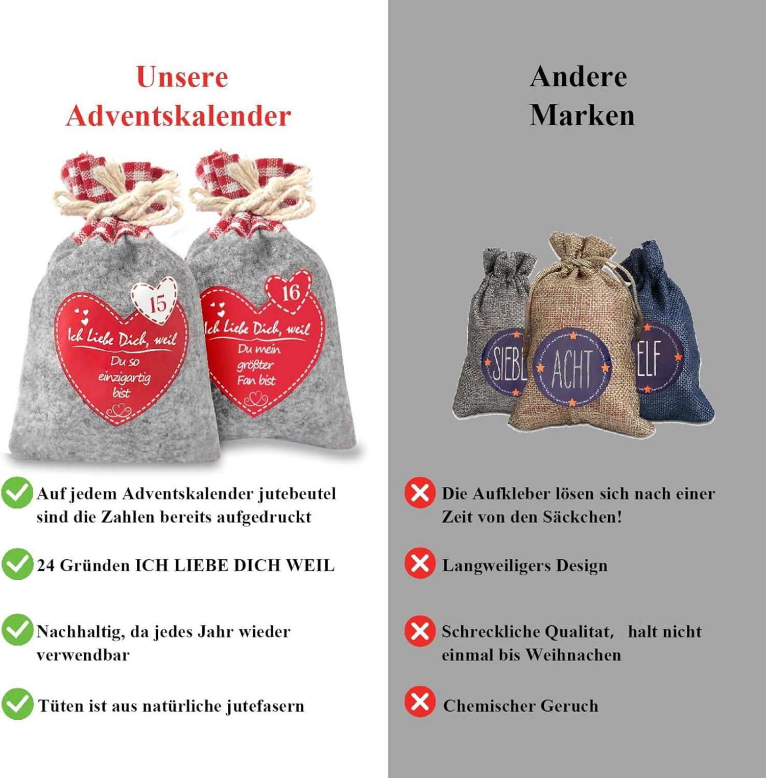 Adventskalender zum Selbst Befüllen mit 24 Gründen Ich Liebe