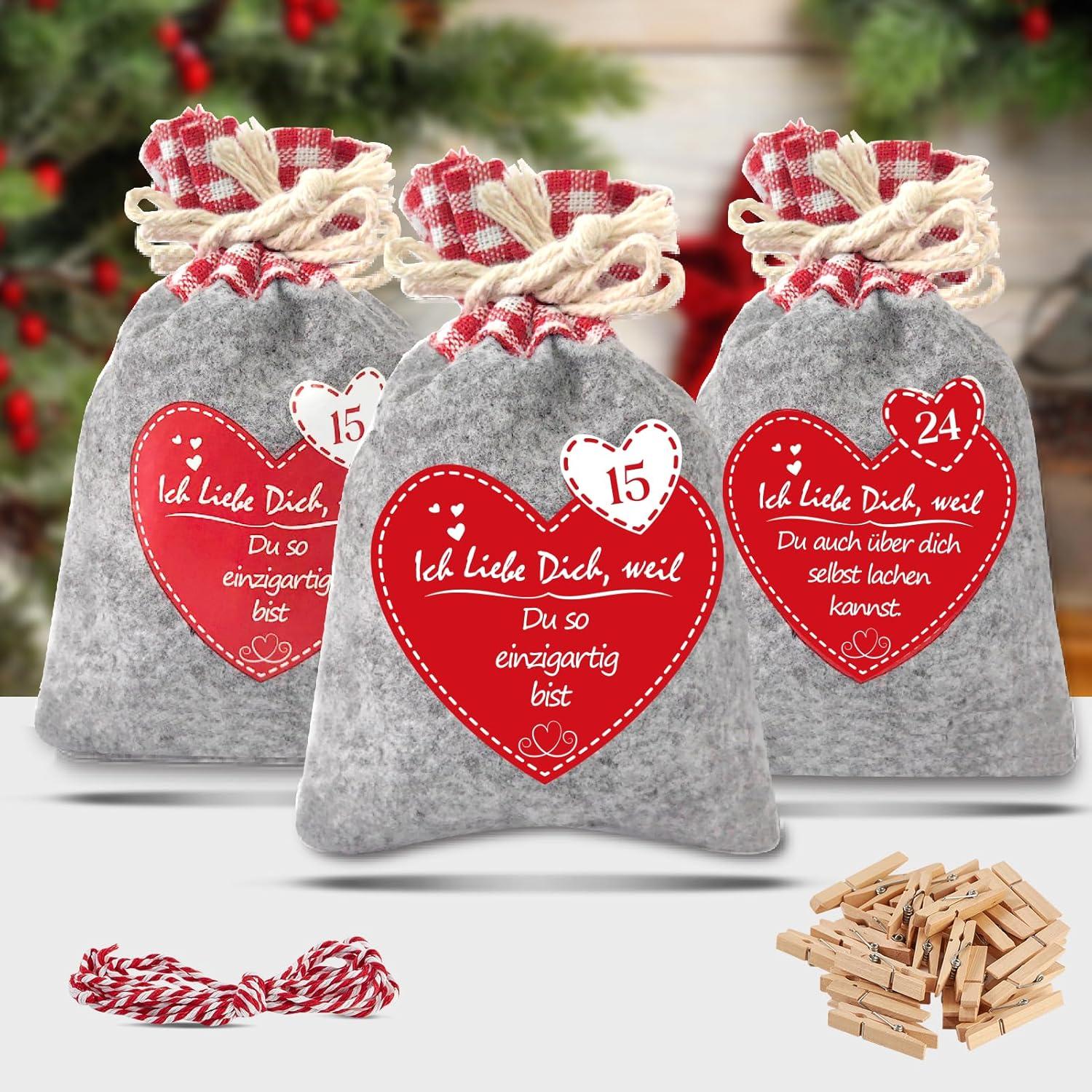 Adventskalender zum Selbst Befüllen mit 24 Gründen Ich Liebe Dich Filzsäckchen