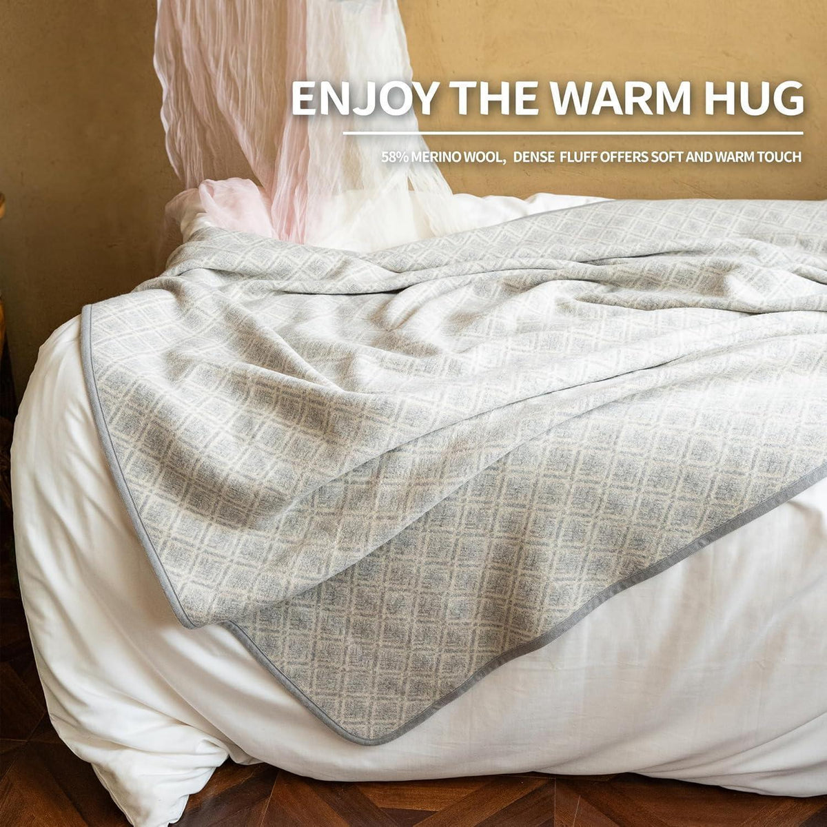 Merinowollendecke kariert grau – Kuscheldecke für Bett, Couch & Outdoor
