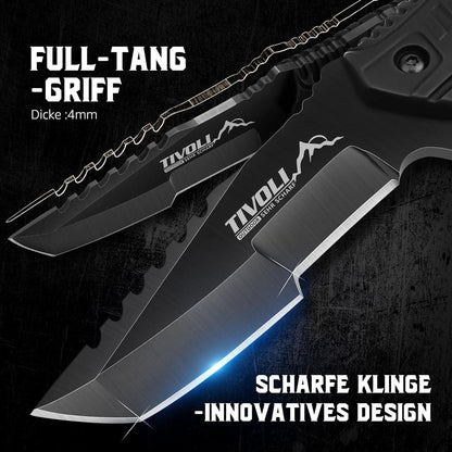 TIVOLI Survival Messer - Großes Outdoor Jagdmesser mit D2 Stahl Klinge und Kunststoffscheide
