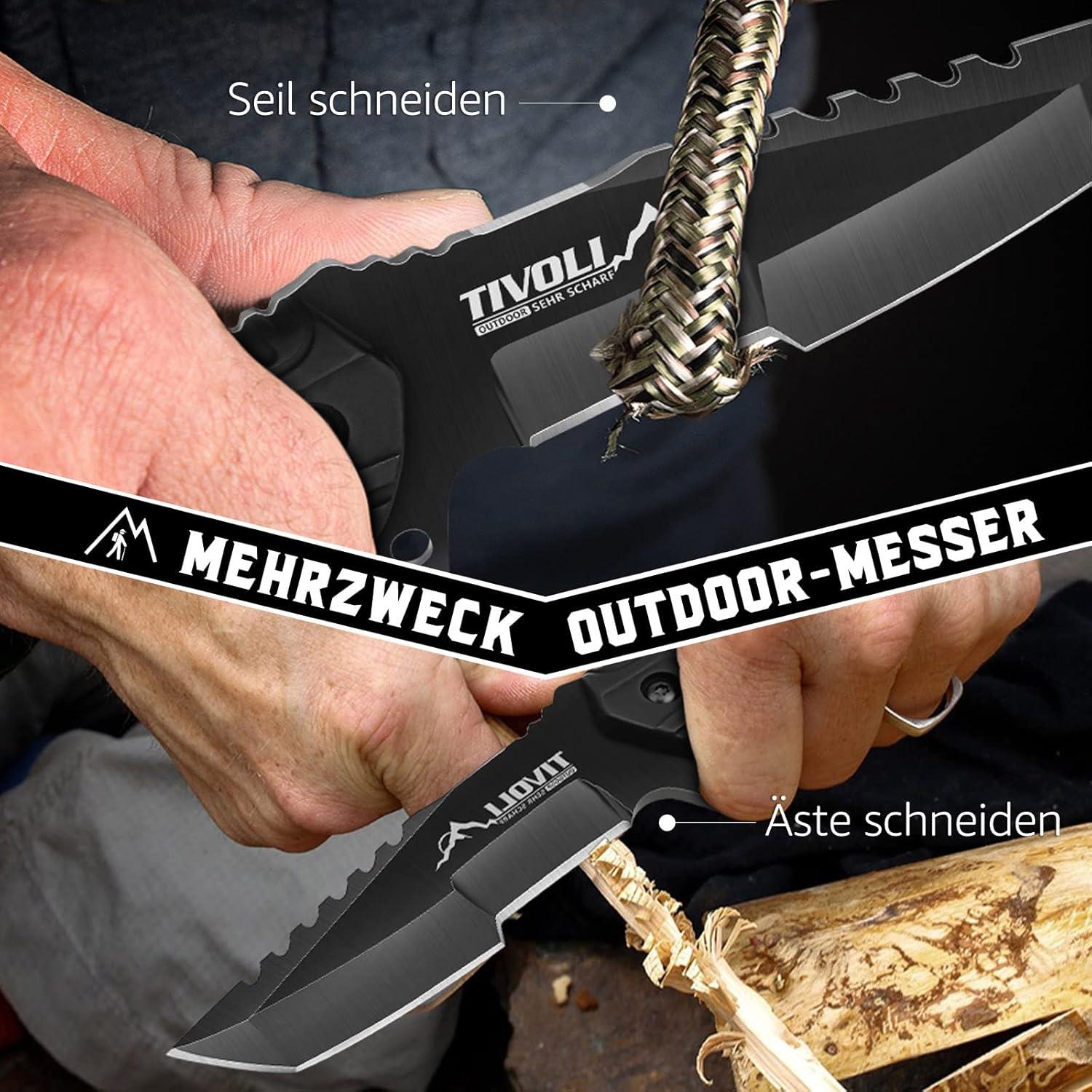 Survival Messer D2 Stahl Klinge Jagdmesser Scheide Tang Bushcraft