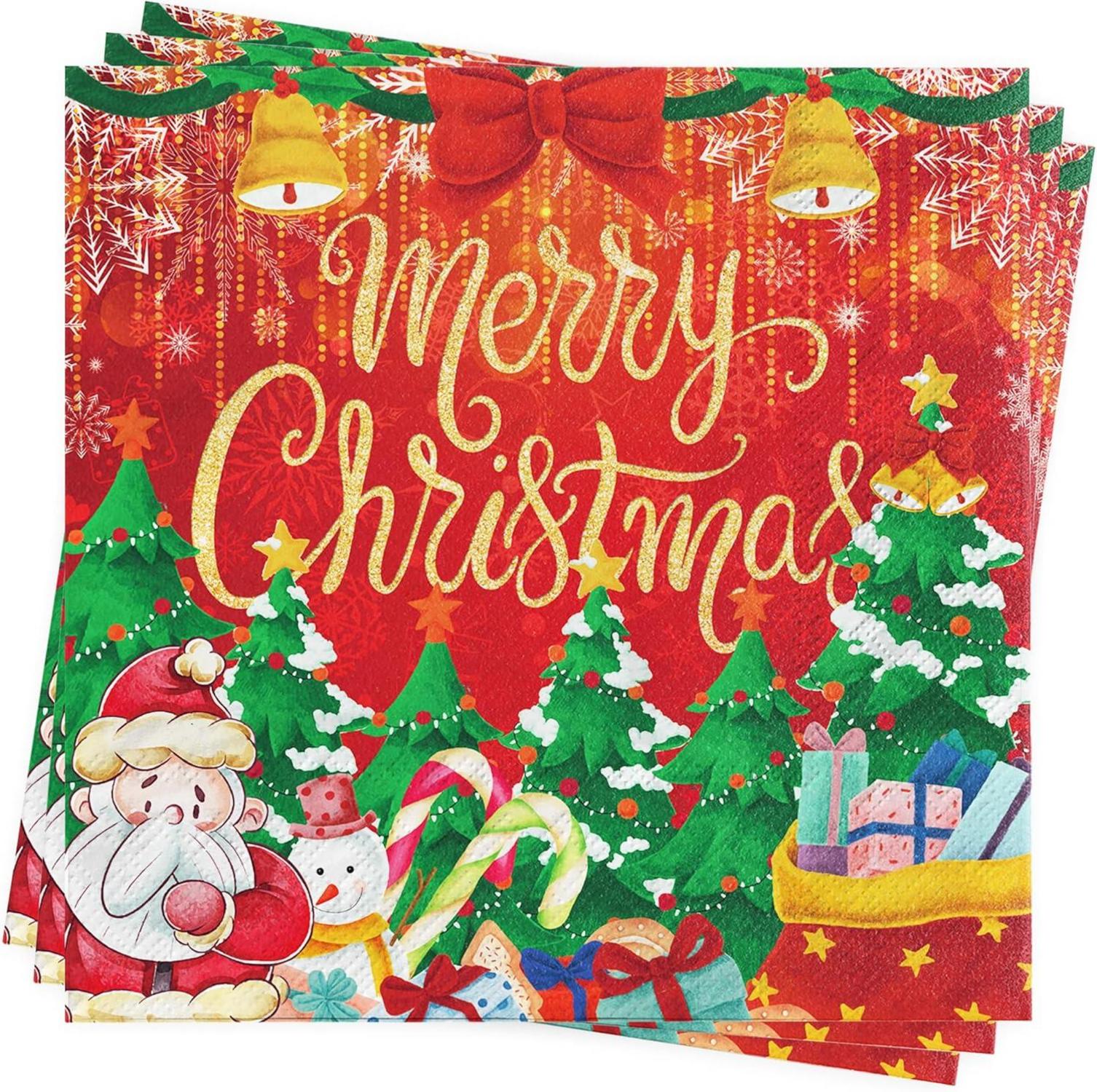 Weihnachtsservietten Merry Christmas 40Stück Rot Tischdeko