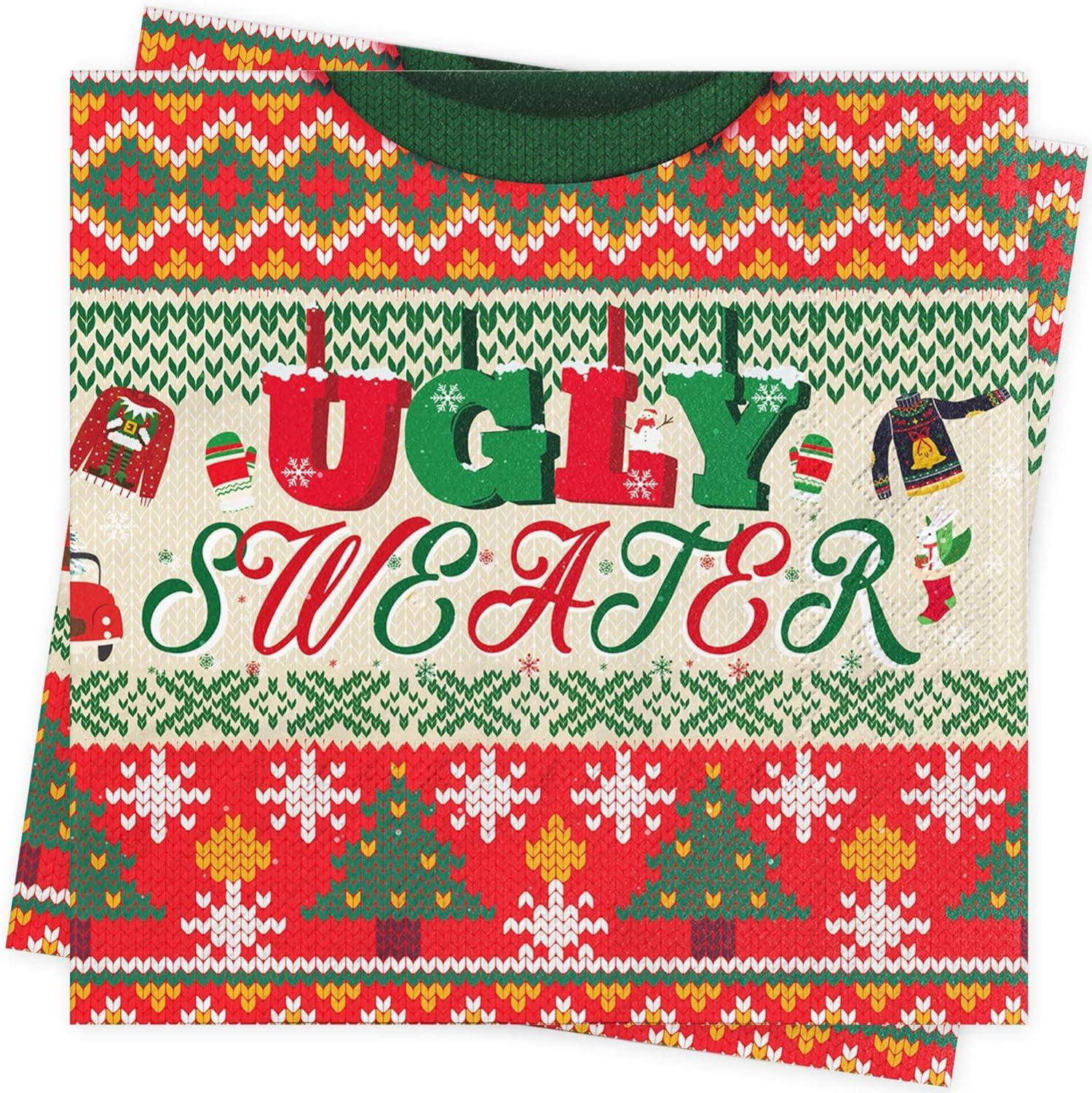 Servietten Weihnachten Ugly Sweater Rot Tischdeko 40Stück 33x33cm