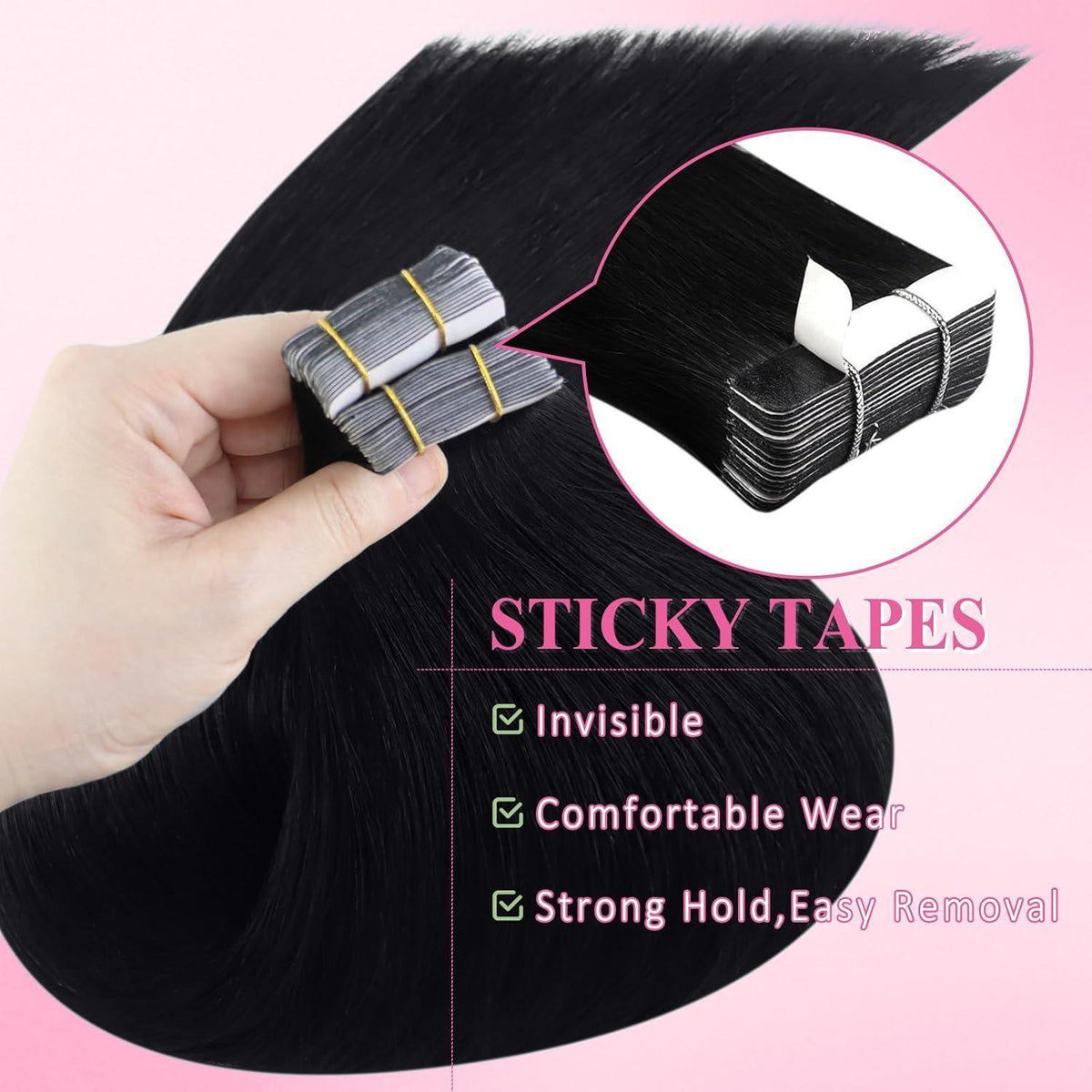Echthaar Tape Extensions Schwarz 35cm - Remy Haarverlängerung
