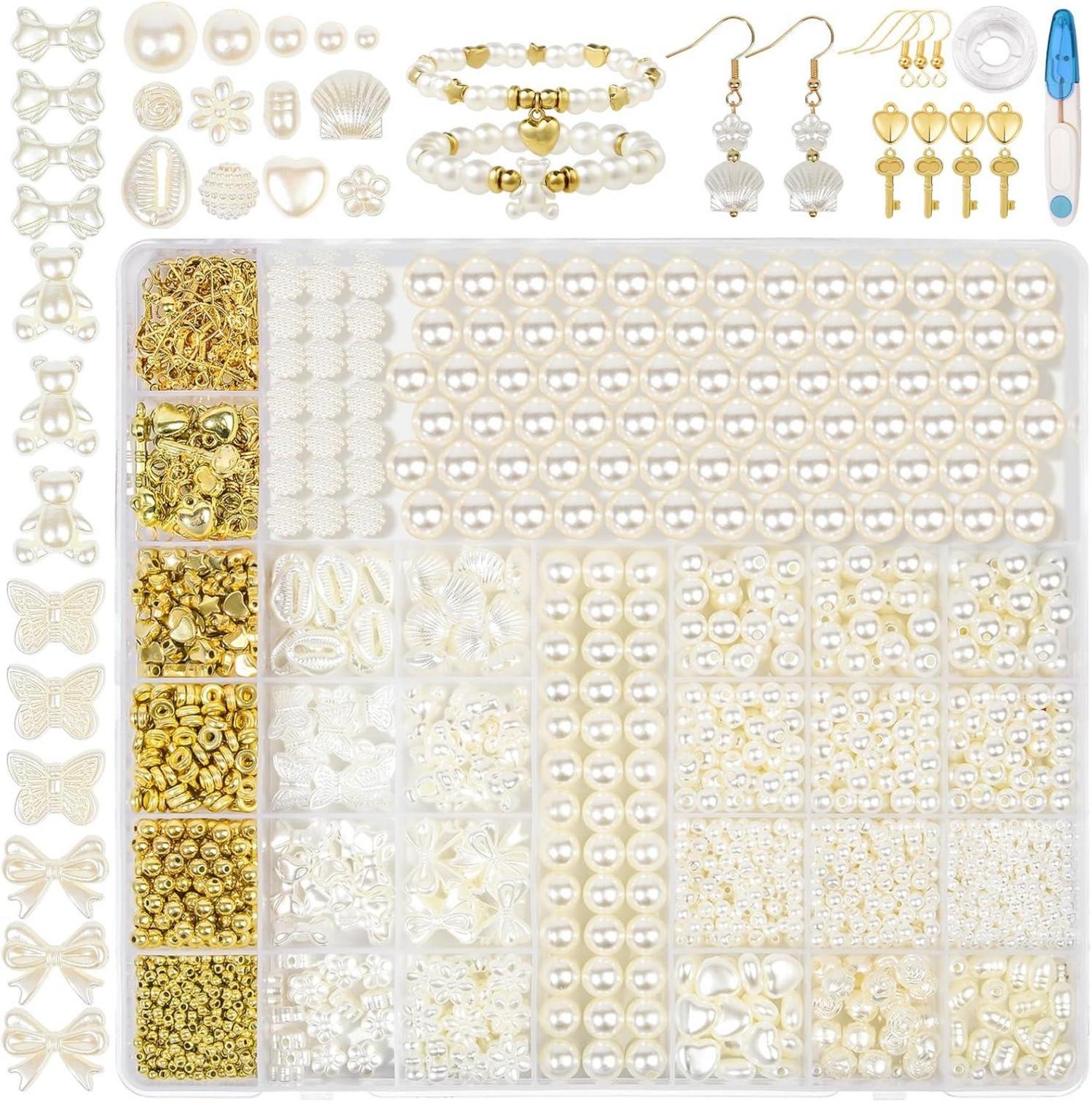 Perlen Set Schmuck Armband Weiß DIY Erwachsene Auffädeln Kit