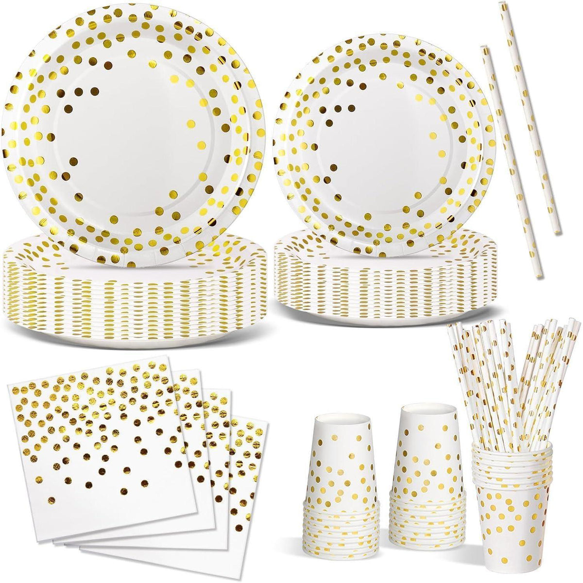 Partygeschirr Set Weißgold für 24 Gäste – Teller, Servietten & Becher