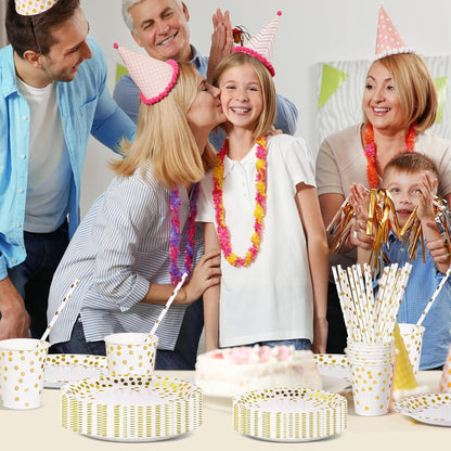Partygeschirr Set Weißgold für 24 Gäste – Teller, Servietten & Becher
