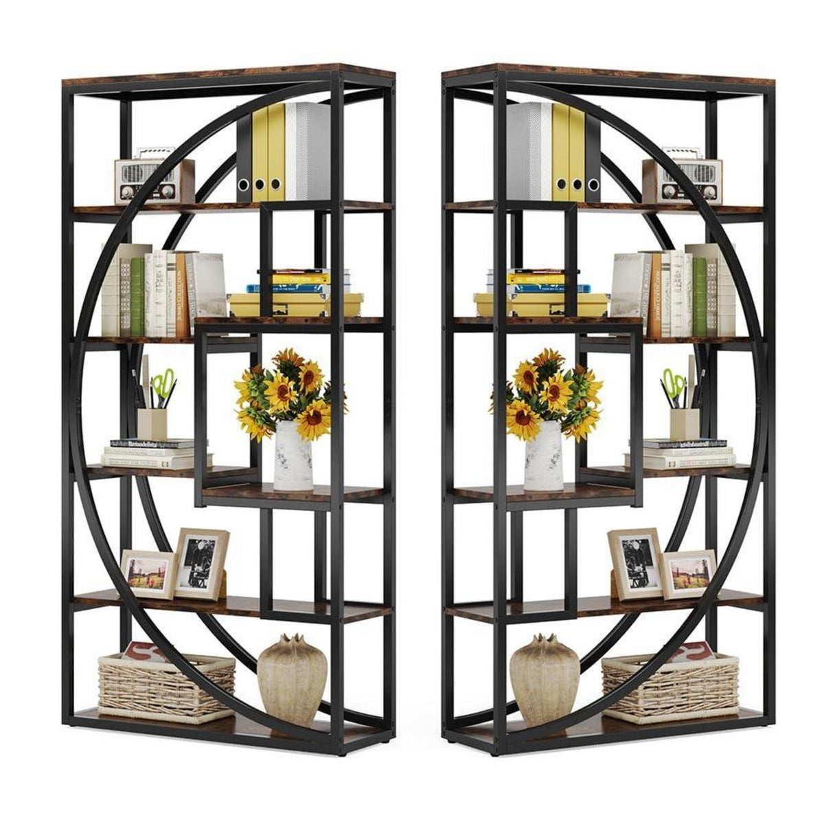 Industrielles Bücherregal 5 Ebenen – Rustic Brown, 2er-Set