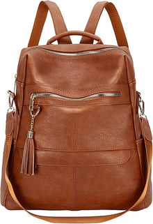 Vegan Leder Damen Rucksack Wasserdicht Elegant Braun