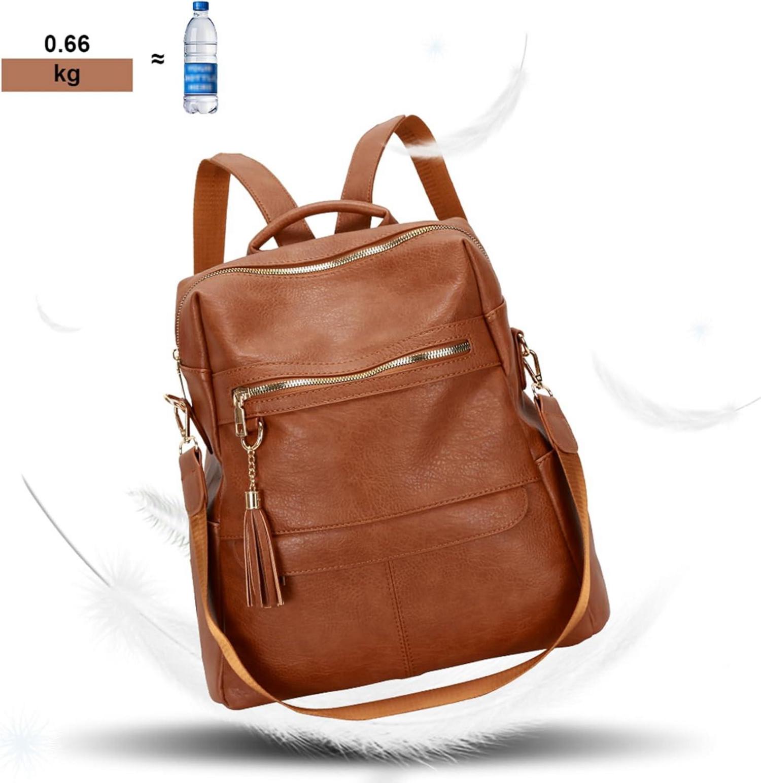 Leathario Damen Rucksack Vegan Leder Elegant Braun 2in1