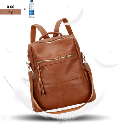 Leathario Damen Rucksack Vegan Leder Elegant Braun 2in1