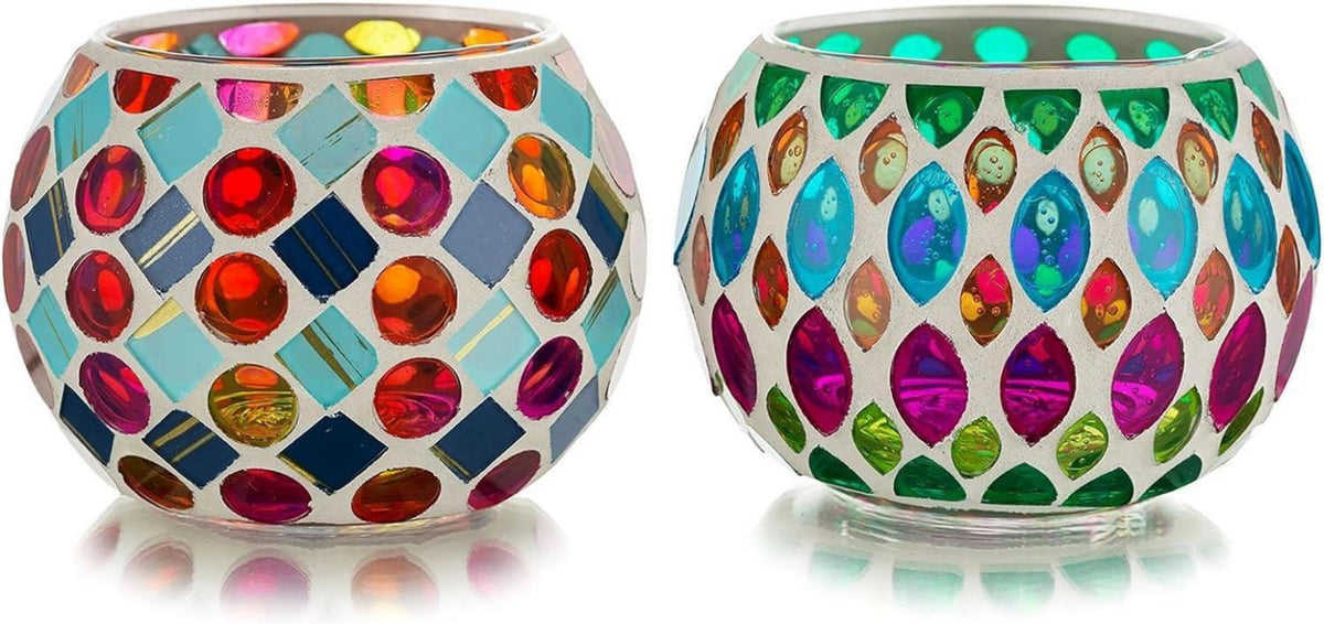 Mosaik Glas Teelichthalter Set für Kerzen & Teelichter