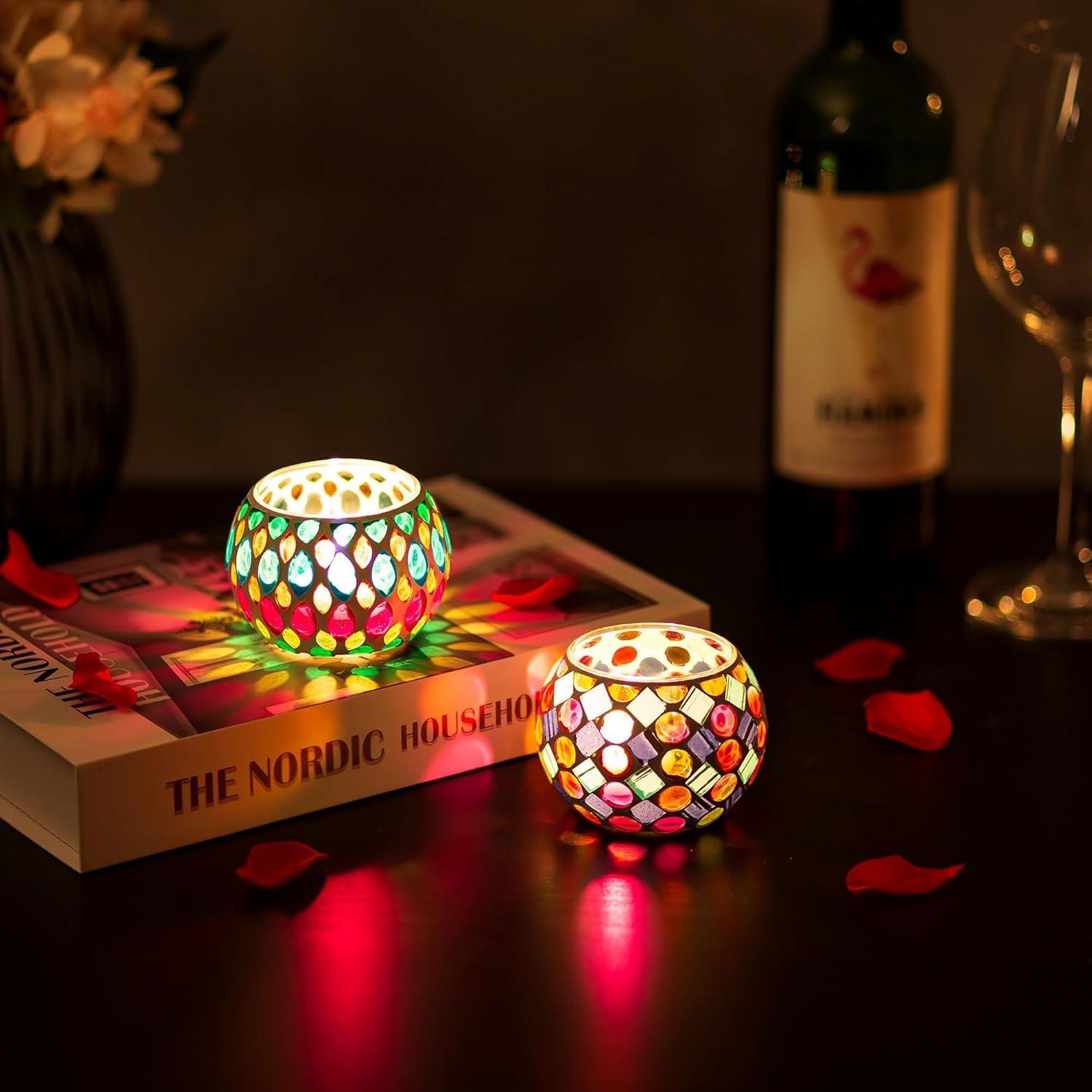 Mosaik Teelichthalter Glas 2er Set Kerzengläser Windlicht