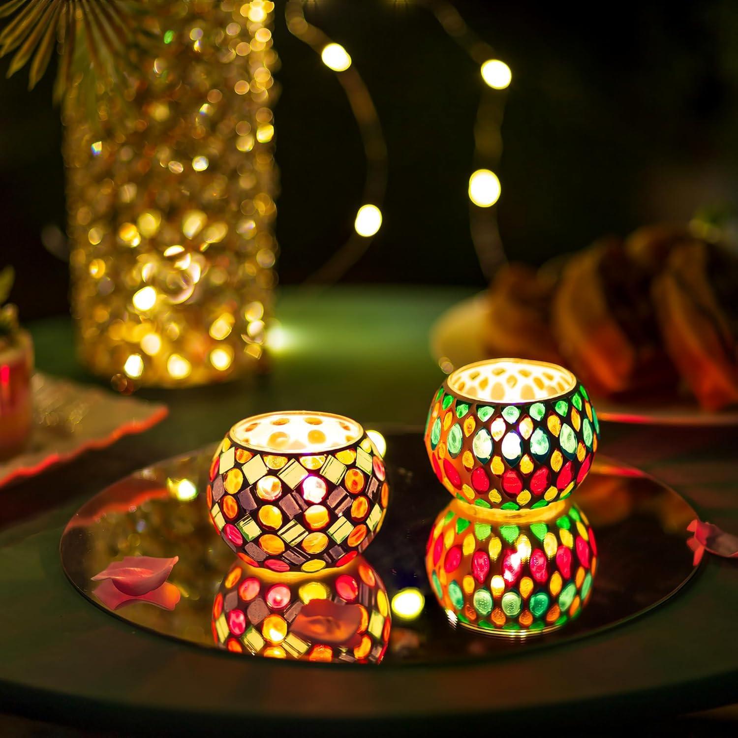 Mosaik Glas Teelichthalter Set für Kerzen & Teelichter
