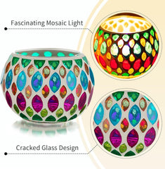 Mosaik Glas Teelichthalter - 2er Set, Orientalisches Windlicht, Haus Deko