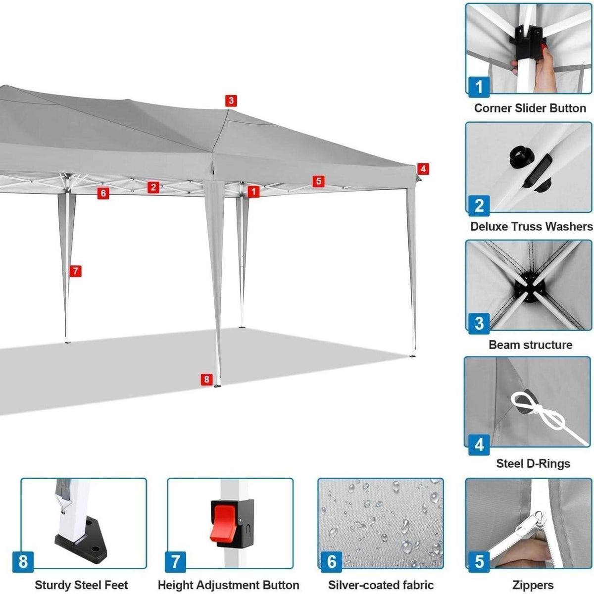 Faltpavillon 3x6m wasserdicht mit 6 Seitenwänden & UV-Schutz