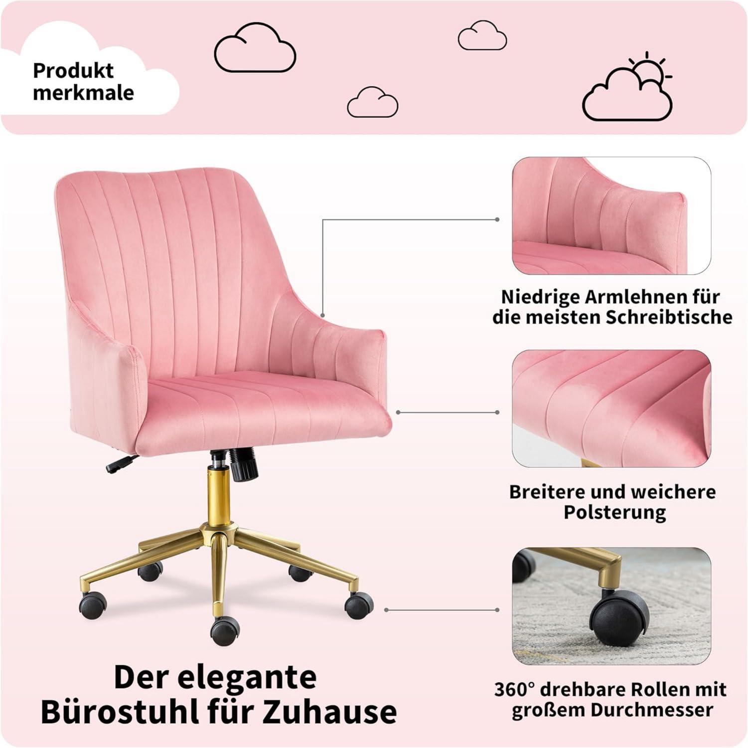Höhenverstellbarer Samt-Bürostuhl mit Rädern 150KG