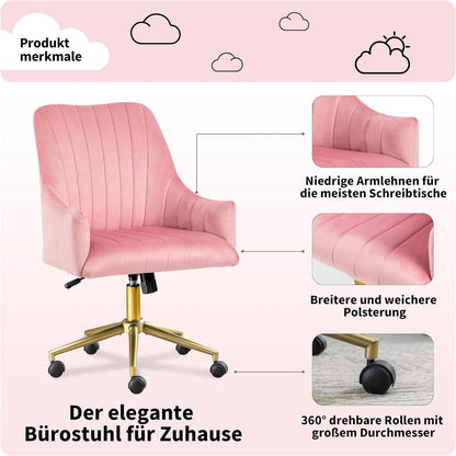 Höhenverstellbarer Samt-Bürostuhl mit Rädern 150KG