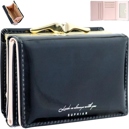 Damen Geldbörse Schwarz Klein PU-Leder