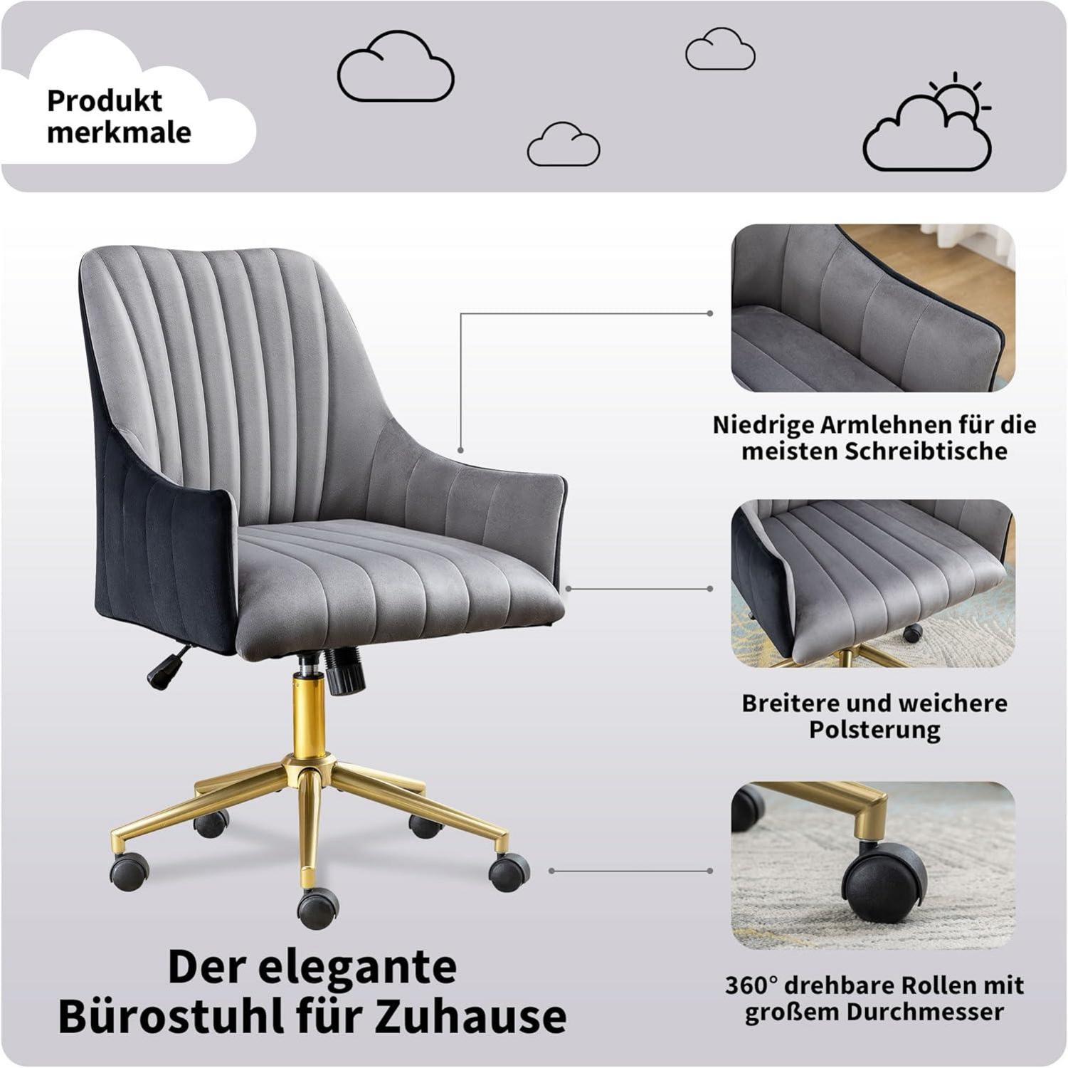 Höhenverstellbarer Bürostuhl Samt Drehstuhl mit Rädern