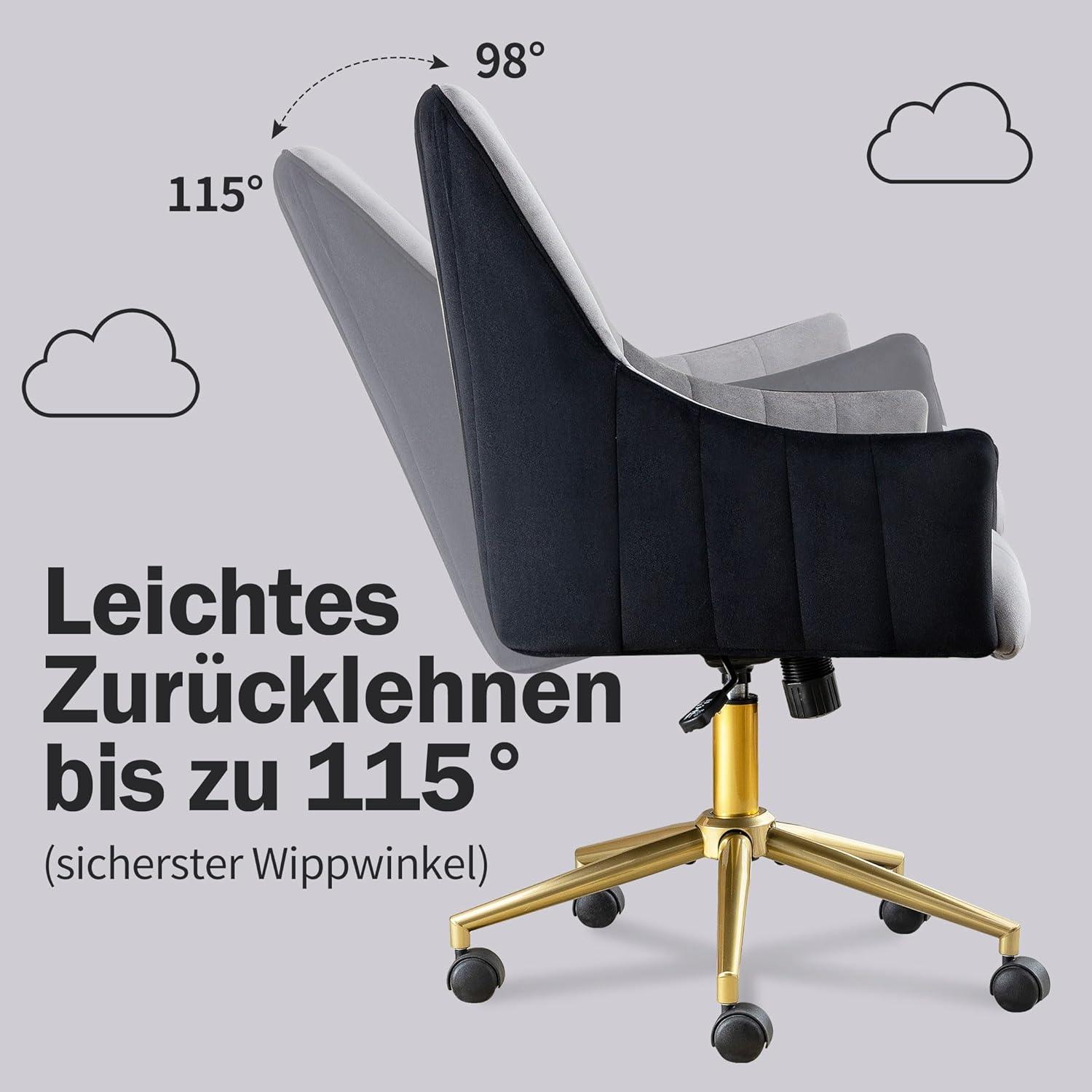 Bürostuhl Samt Höhenverstellbar Drehstuhl Räder 150KG