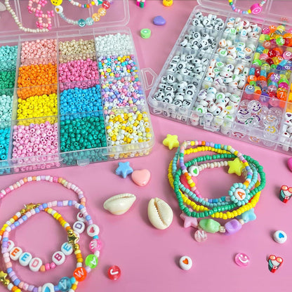 Konoz Glasperlen Set Perlen Bastelset Kinder Armbänder Geschenk 3mm Seed Beads