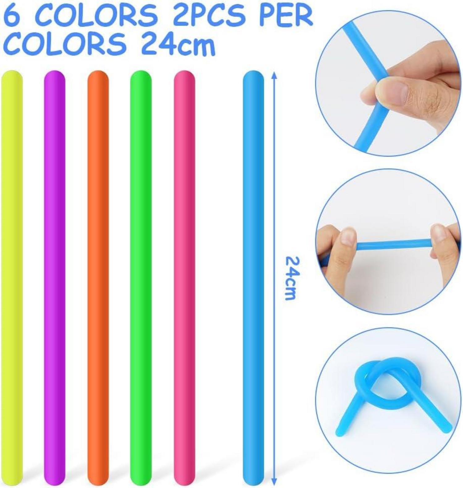 12 Stück Bunte Dehnbare Sensory Noodles Fidget Toys 24 cm